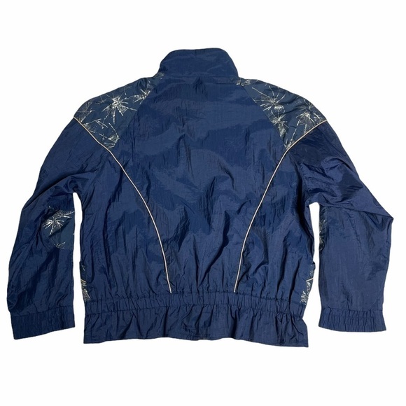 Vintage Athletic Works 90s Navy Silver Windbreaker Jacket Medium Retro - Picture 2 of 8
